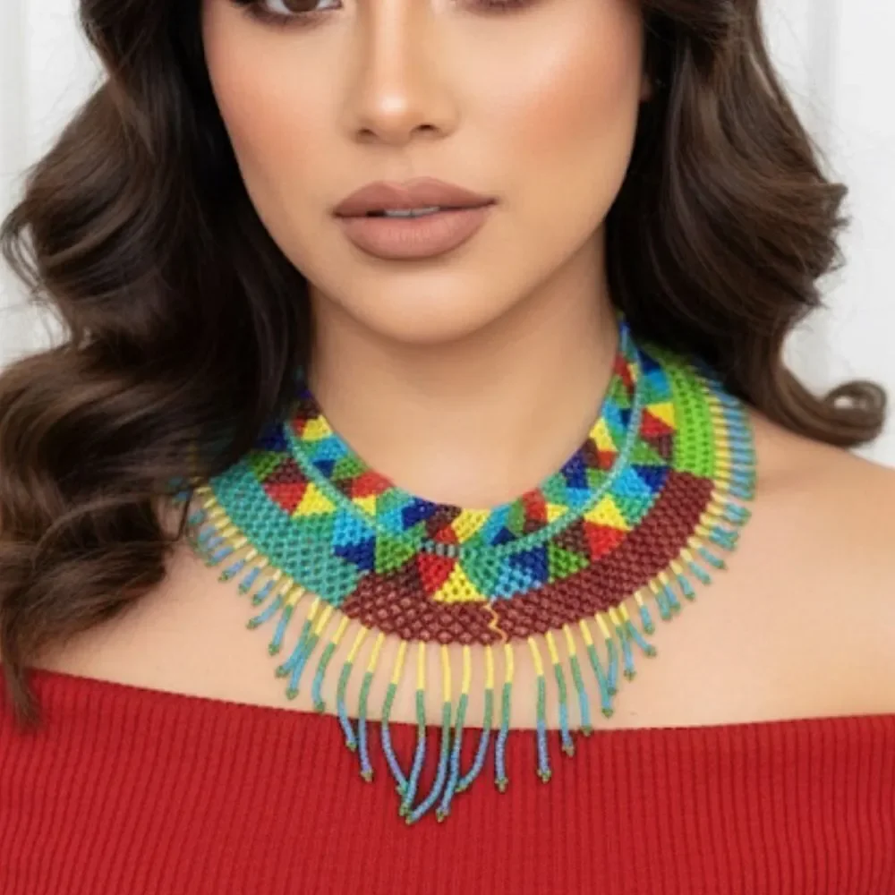 New Beautiful Handmade Colorful Beaded Mexican Collar Necklace